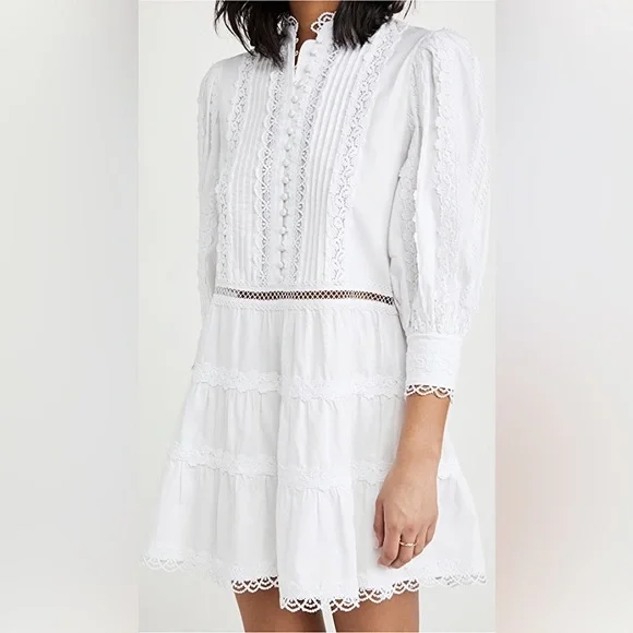 alice and olivia clark embroidered dress New Alice + Olivia Floral Jacquard & Lace Shirt Dress